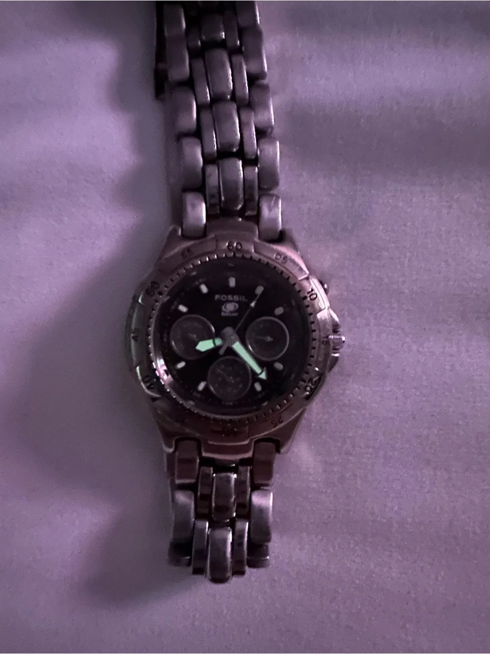 Fossil Men’s Silver Stainless Steel Chronograph Watch with Black Dial